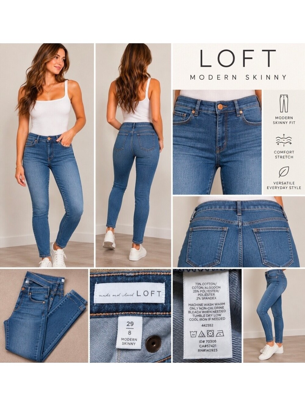 LOFT Modern Skinny Jeans Women’s 29/8 Medium Wash Stretch Denim 28” Inseam